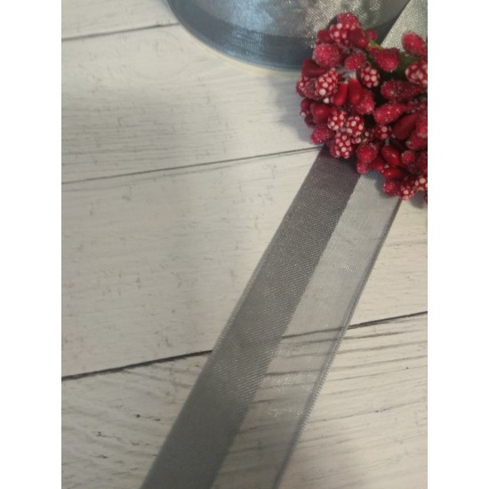 Лента органза с атласом 2,5 см цв. серый, цена за 1 м